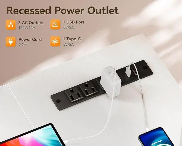 Alt view image 6 of 7 - Coleshome 42 Inch L Shaped Desk with Drawers, Computer Desk with Power Outlets, Home Office Desk with 6 Drawers, Reversible Corner Desk for Small Space, Study Work Table with Hook, White