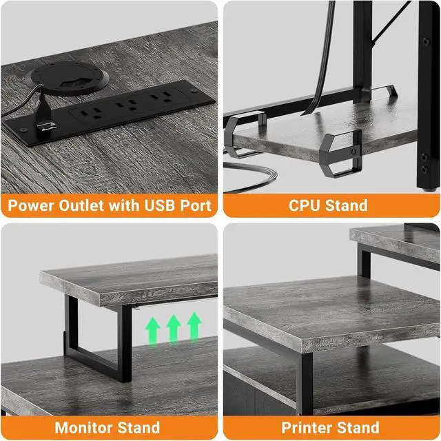 Alt view image 7 of 7 - Unikito 70.8" Reversible L Shaped Computer Desk with Fabric File Drawers, Corner Desk with RGB LED Light & Power Outlets & Monitor Stand, Large Gaming Desk for Home Office Workstation, Black Oak