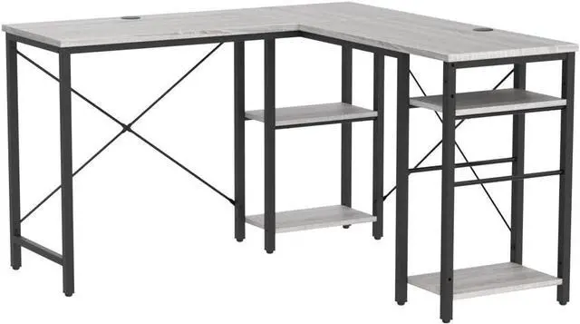 Alt view image 5 of 7 - Bestier L Shaped Desk with Shelves 75 Inch Reversible Corner Computer Desk or 2 Person Long Table, Writing Study Desk for Home Office Small Space Bedroom Apartment, Wash White