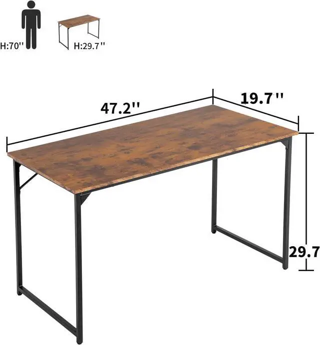 Alt view image 3 of 6 - Computer Desk,47.2 inches Home Office Desk Writing Study Table Modern Simple Style PC Desk with Metal FrameBrown
