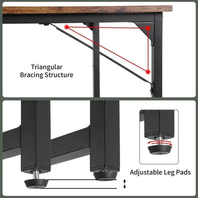 Alt view image 6 of 6 - Computer Desk,47.2 inches Home Office Desk Writing Study Table Modern Simple Style PC Desk with Metal FrameBrown