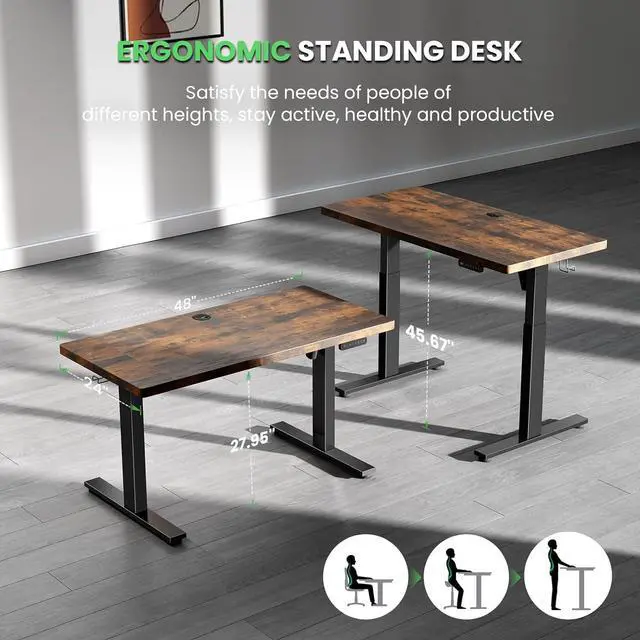 Alt view image 4 of 7 - SIAGO Electric Standing Desk Adjustable - 48 x 24 Inch Sit Stand up Desk with Cable Management - 3 Memory Preset Adjustable Height Desk Computer Home Office Desk