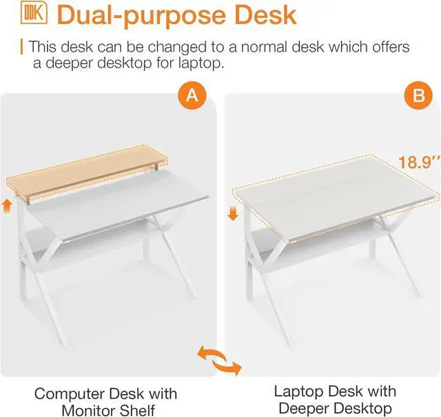 Alt view image 5 of 7 - ODK Small Computer Desk, 27.5 inch Desk for Small Spaces with Storage, Compact Table with Monitor & Storage Shelves for Home Office, Modern Style Laptop Desk, Pure White