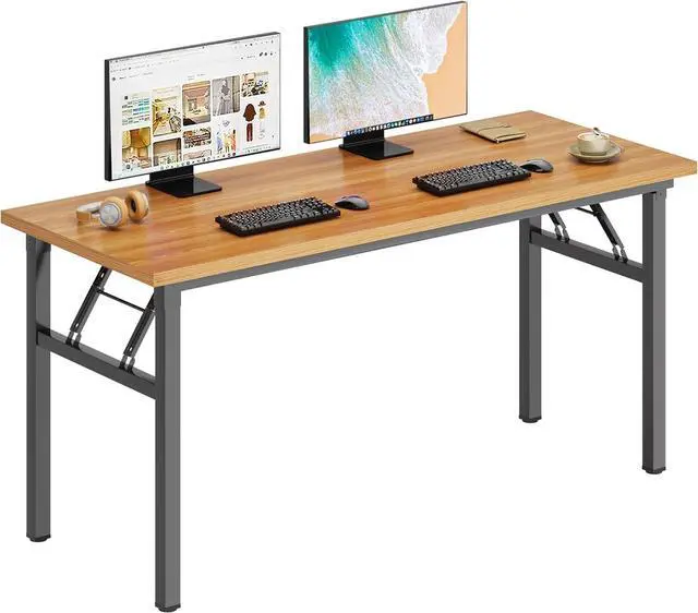 Main image of DlandHome Large Computer Desk, Folding Desk, Decent and Steady Home Office Desk/Workstation/Table 54.3inch Teak Black