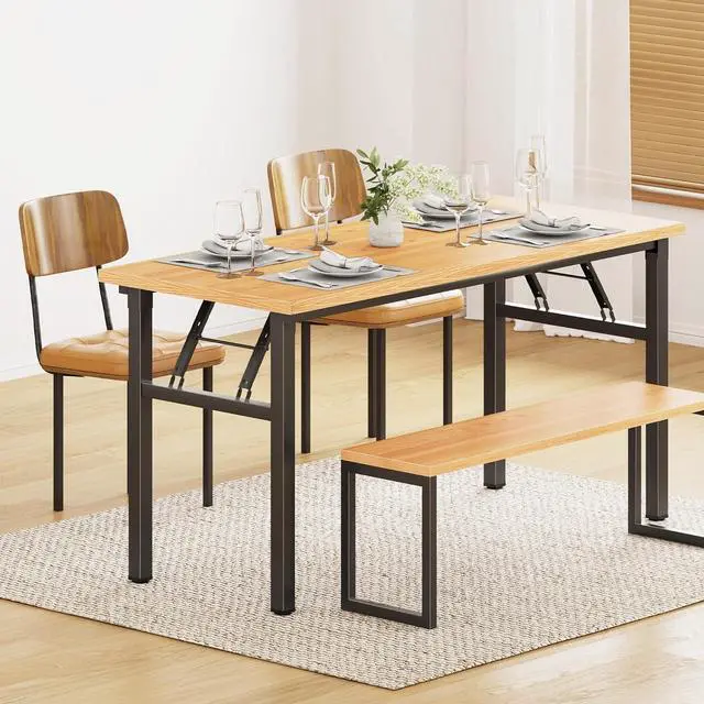 Alt view image 7 of 7 - DlandHome Large Computer Desk, Folding Desk, Decent and Steady Home Office Desk/Workstation/Table 54.3inch Teak Black