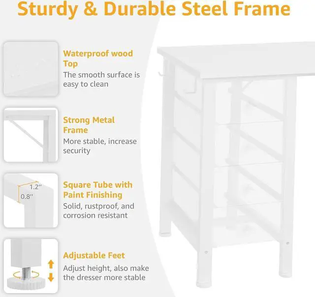 Alt view image 7 of 7 - White Computer Desk with Drawers for Storage - 55 inch Home Office Desk with 8 Fabric Drawers, Writing Study Desk with Drawers on Both Sides for Bedroom