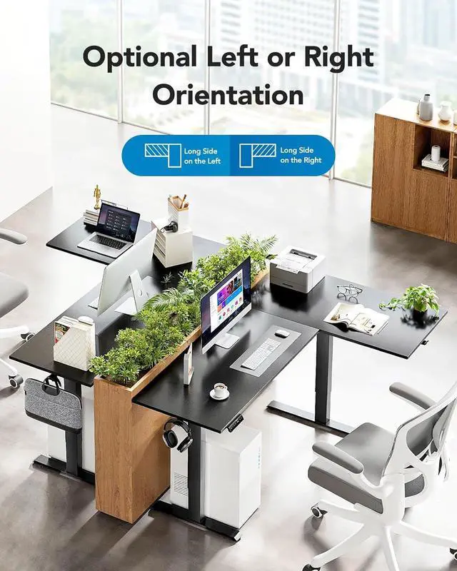 Alt view image 5 of 7 - HUANUO 63 x 40 inch Dual Motor L-Shaped Standing Desk, Corner Standing Desk with 3 Preset Heights, Electric Height Adjustable Computer Desk 2 Hooks & Cable Tray, Raising Desk for Home Office, Black