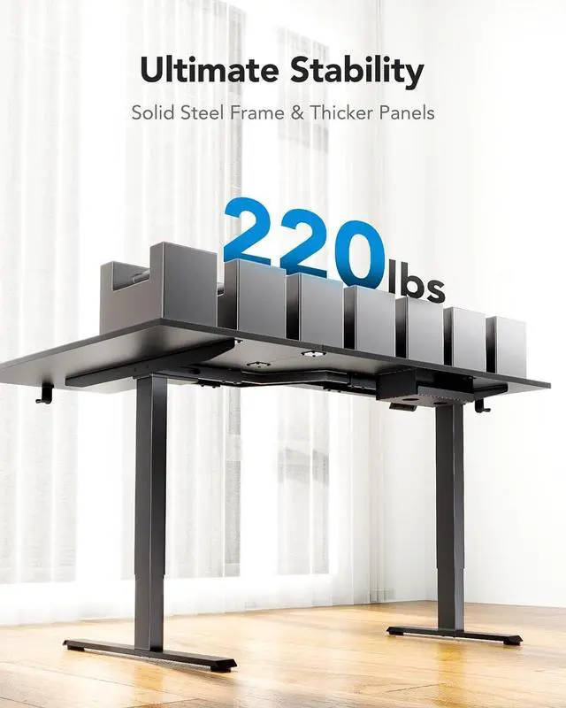 Alt view image 6 of 7 - HUANUO 63 x 40 inch Dual Motor L-Shaped Standing Desk, Corner Standing Desk with 3 Preset Heights, Electric Height Adjustable Computer Desk 2 Hooks & Cable Tray, Raising Desk for Home Office, Black