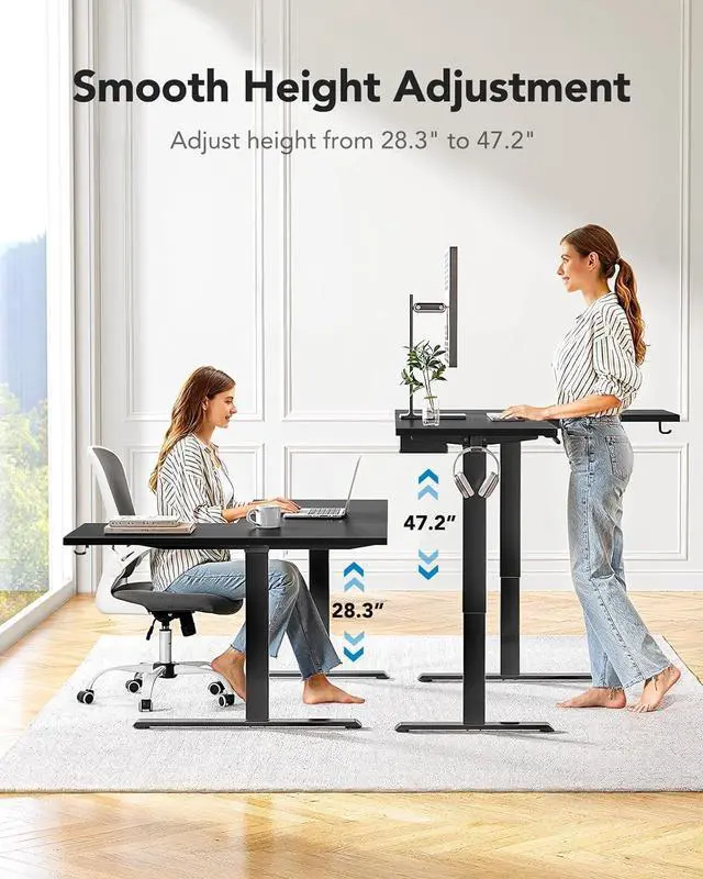 Alt view image 7 of 7 - HUANUO 63 x 40 inch Dual Motor L-Shaped Standing Desk, Corner Standing Desk with 3 Preset Heights, Electric Height Adjustable Computer Desk 2 Hooks & Cable Tray, Raising Desk for Home Office, Black