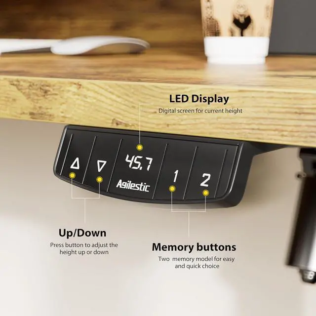 Alt view image 7 of 7 - 55 x 24 Inches Height Adjustable Electric Standing Desk with 2 Drawers, Stand Up Electric Desk Adjustable Height, Sit Stand Computer Gaming Table with Splice Board, Rustic Brown