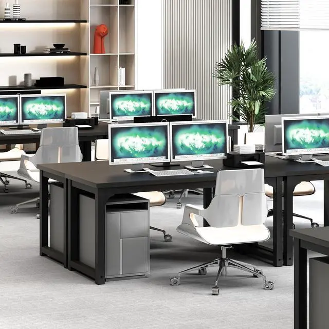 Alt view image 2 of 7 - NSdirect 63 inch Computer Desk,Modern Simple Style PC Table Office Desk Wide Workstation for Study Writing,Gaming and Home Office,Extra 1" Thicker Wooden Tabletop and Black Metal Frame,Black