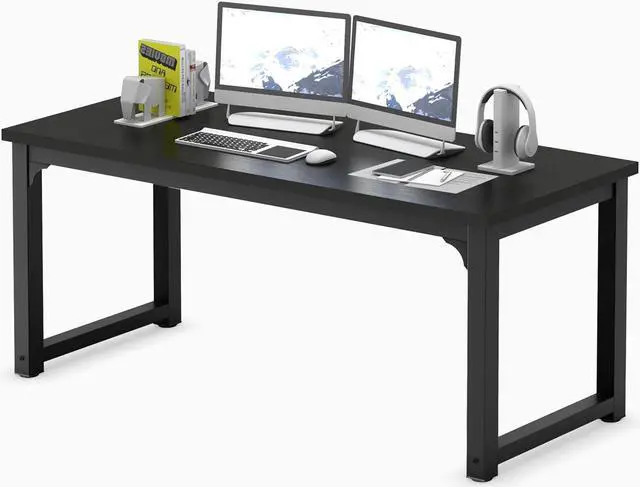Alt view image 4 of 7 - NSdirect 63 inch Computer Desk,Modern Simple Style PC Table Office Desk Wide Workstation for Study Writing,Gaming and Home Office,Extra 1" Thicker Wooden Tabletop and Black Metal Frame,Black