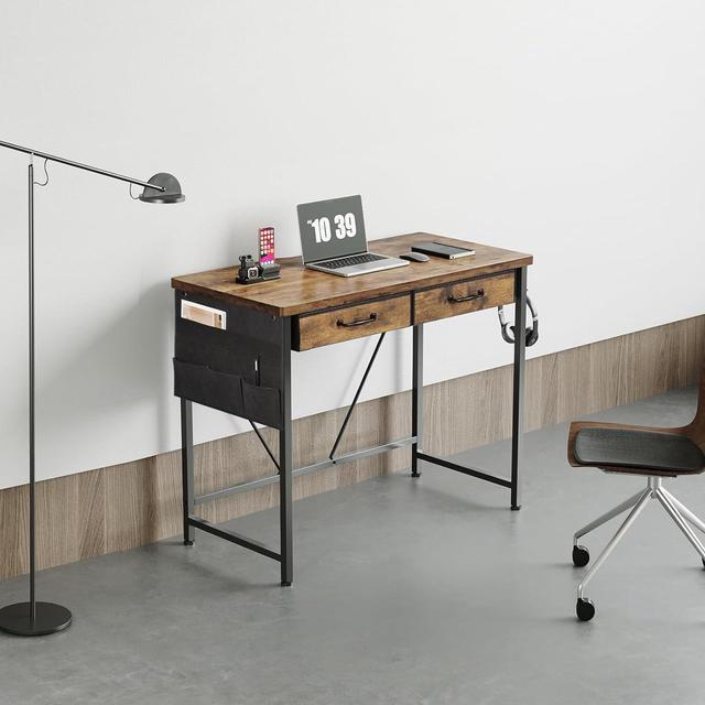Alt view image 2 of 7 - Small Desk with Drawers, 31.5 inch Small Computer Desk with Drawers, Writing Desk with Drawers for Small Spaces, Compact Desk for Small Spaces, Metal Frame for PC Laptop, Rustic Brown2