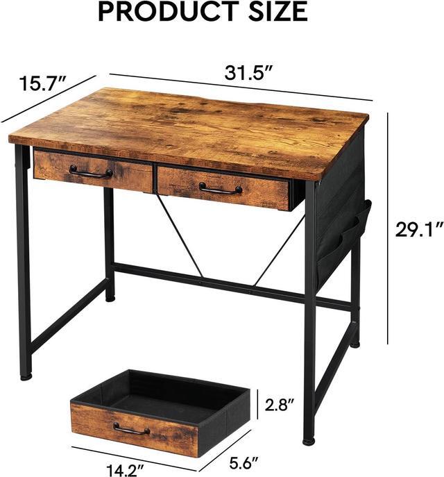 Alt view image 3 of 7 - Small Desk with Drawers, 31.5 inch Small Computer Desk with Drawers, Writing Desk with Drawers for Small Spaces, Compact Desk for Small Spaces, Metal Frame for PC Laptop, Rustic Brown2