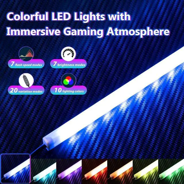 Alt view image 5 of 7 - Gaming Desk with Power Outlet & LED Lights, Computer Desk 39inch with PC Storage Shelf, Gaming Table with Carbon Fiber Texture, Gamer Desk, Gift for Boys Men, Black