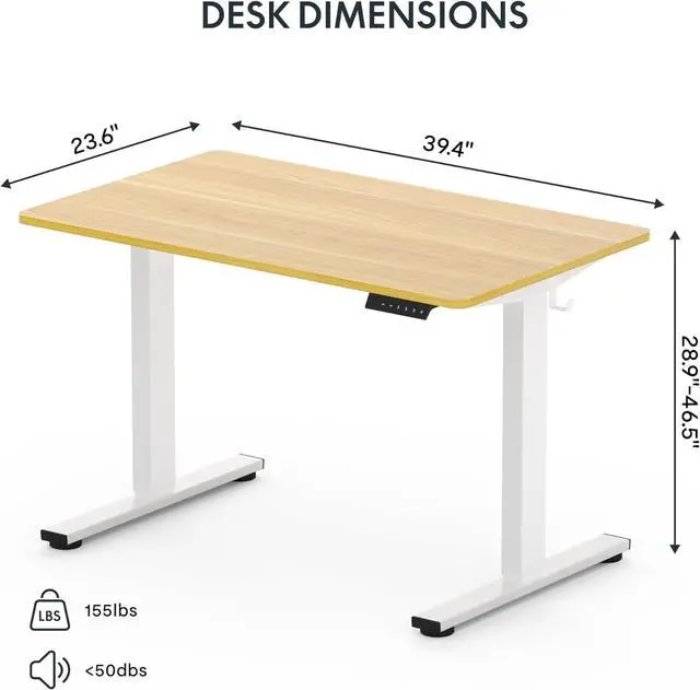 Alt view image 3 of 7 - FLEXISPOT EN1 One-Piece Standing Desk 40 x 24 Inches Height Adjustable Desk Electric Sit Stand Up Desk Home Office Desks Computer Workstation (White Frame + Maple Desktop)