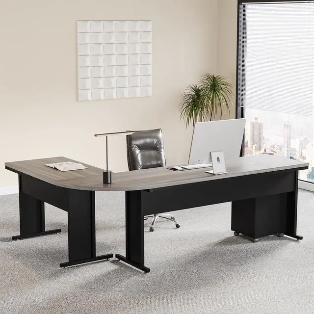 Alt view image 4 of 7 - Tribesigns 83 Inch L-Shaped Desk with Drawers, Large Executive Office Desk with 3-Drawer File Cabinet, Industrial Corner Computer Desk Business Workstation Furniture for Home Office (Gray)