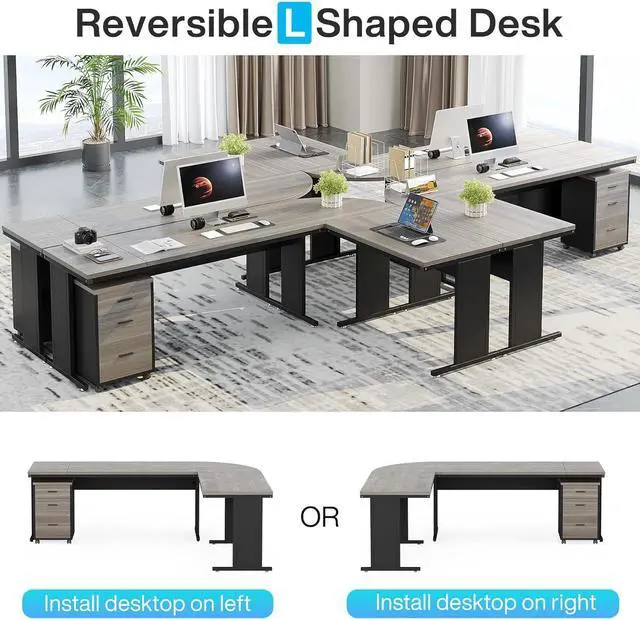Alt view image 6 of 7 - Tribesigns 83 Inch L-Shaped Desk with Drawers, Large Executive Office Desk with 3-Drawer File Cabinet, Industrial Corner Computer Desk Business Workstation Furniture for Home Office (Gray)