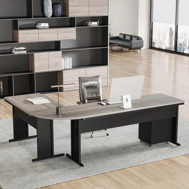 Alt view image 7 of 7 - Tribesigns 83 Inch L-Shaped Desk with Drawers, Large Executive Office Desk with 3-Drawer File Cabinet, Industrial Corner Computer Desk Business Workstation Furniture for Home Office (Gray)