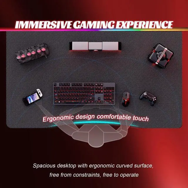 Alt view image 5 of 6 - HLDIRECT 40 Inch Gaming Desk with Carbon Fibre Surface- A Shape Large Computer Desk Gaming Table Ergonomic Pc Gaming Workstation Home Office Desks