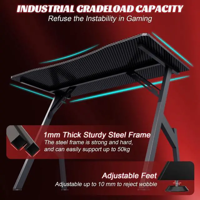 Alt view image 6 of 6 - HLDIRECT 40 Inch Gaming Desk with Carbon Fibre Surface- A Shape Large Computer Desk Gaming Table Ergonomic Pc Gaming Workstation Home Office Desks