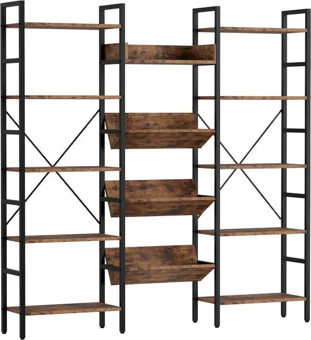 Main image of IRONCK Bookshelves and Bookcases 5 Tiers, Triple Wide Industrial Bookshelf, Large Etagere Bookshelf, Display Storage Bookshelves with Metal Frame for Living Room, Home Office