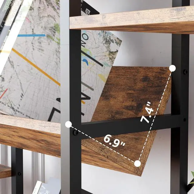 Alt view image 7 of 7 - IRONCK Bookshelves and Bookcases 5 Tiers, Triple Wide Industrial Bookshelf, Large Etagere Bookshelf, Display Storage Bookshelves with Metal Frame for Living Room, Home Office