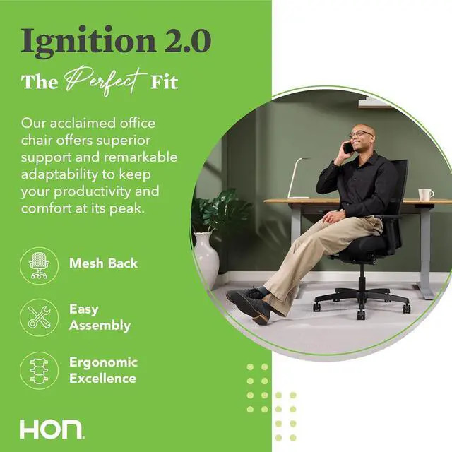 Alt view image 3 of 6 - HON Ignition 2.0 Ergonomic Office Chair - Adjustable Tilt, Swivel Wheels, Comfortable for Long Hours - Home Office Desk Chair