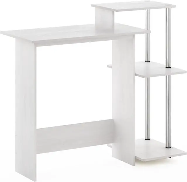 Main image of Furinno Efficient Home Laptop Notebook Computer Desk with Square Shelves, Side, White Oak/Chrome