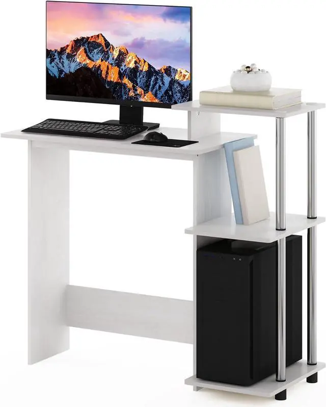 Alt view image 6 of 6 - Furinno Efficient Home Laptop Notebook Computer Desk with Square Shelves, Side, White Oak/Chrome