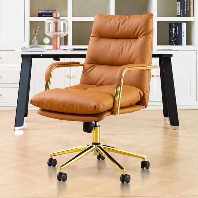 Main image of Leather Office Chair Home Office Desk Chairs Executive Office Chair Comfy Office Chair with Support Armrests Swivel Wheels Height Adjustable Mid Back 360 Swivel Computer Chair for Office Room Brown