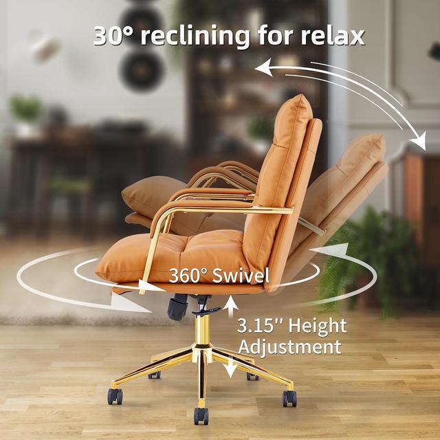 Alt view image 2 of 6 - Leather Office Chair Home Office Desk Chairs Executive Office Chair Comfy Office Chair with Support Armrests Swivel Wheels Height Adjustable Mid Back 360 Swivel Computer Chair for Office Room Brown