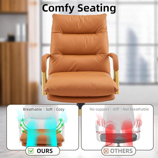 Alt view image 3 of 6 - Leather Office Chair Home Office Desk Chairs Executive Office Chair Comfy Office Chair with Support Armrests Swivel Wheels Height Adjustable Mid Back 360 Swivel Computer Chair for Office Room Brown