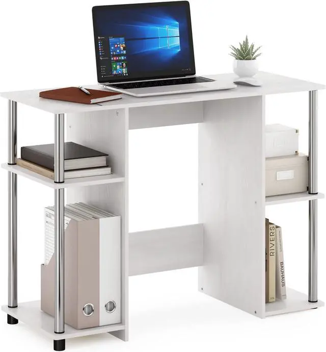 Alt view image 5 of 7 - Furinno Jaya Computer Study Desk, White Oak/Stainless Steel