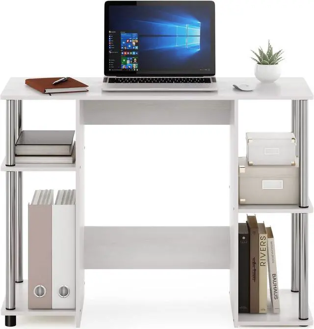 Alt view image 6 of 7 - Furinno Jaya Computer Study Desk, White Oak/Stainless Steel