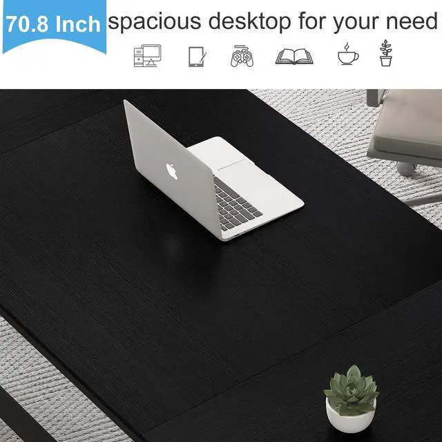 Alt view image 4 of 7 - LVB Large Black Desk, 70.8 Long Computer Desk for Home Office, Modern Wide Executive Work Desk for Writing Study, Simple Wood Metal Computer Table Gaming Desk Workstation in Bedroom, Black Oak, 70 in