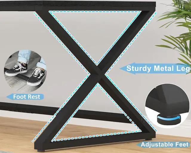 Alt view image 5 of 7 - LVB Large Black Desk, 70.8 Long Computer Desk for Home Office, Modern Wide Executive Work Desk for Writing Study, Simple Wood Metal Computer Table Gaming Desk Workstation in Bedroom, Black Oak, 70 in
