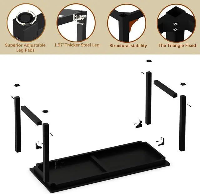 Alt view image 6 of 7 - NSdirect 63 inch Computer Desk,Modern Simple Style PC Table Office Desk Wide Workstation for Study Writing,Gaming and Home Office,Extra 1" Thicker Wooden Tabletop and Black Metal Frame,Black