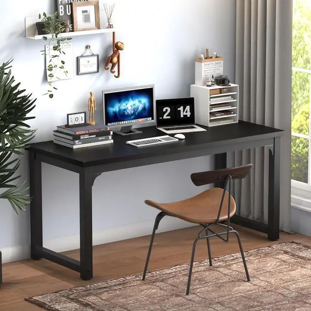 Alt view image 7 of 7 - NSdirect 63 inch Computer Desk,Modern Simple Style PC Table Office Desk Wide Workstation for Study Writing,Gaming and Home Office,Extra 1" Thicker Wooden Tabletop and Black Metal Frame,Black