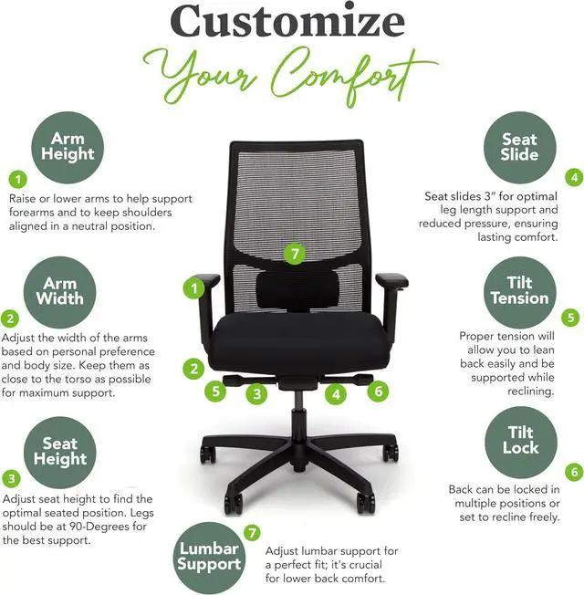 Alt view image 6 of 6 - HON Ignition 2.0 Ergonomic Office Chair - Adjustable Tilt, Swivel Wheels, Comfortable for Long Hours - Home Office Desk Chair