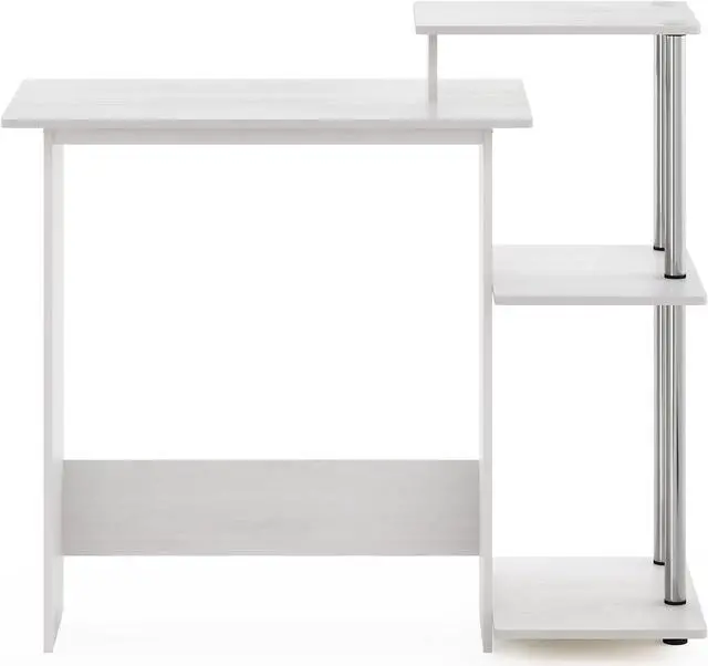 Alt view image 4 of 6 - Furinno Efficient Home Laptop Notebook Computer Desk with Square Shelves, Side, White Oak/Chrome