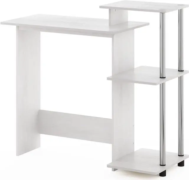 Alt view image 5 of 6 - Furinno Efficient Home Laptop Notebook Computer Desk with Square Shelves, Side, White Oak/Chrome