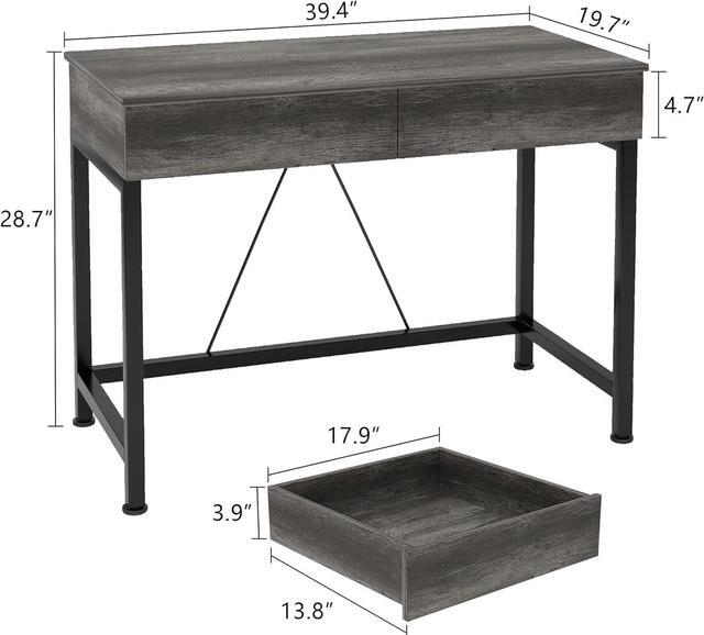 Alt view image 3 of 7 - CAIYUN Small Desk with Drawers, 40 Wood Desks for Home Office with Storage, Simple Computer Gaming Desk for Small Space, Vanity Desk for Bedroom, Modern Writing Work Kids Study Desk Table, Grey Oak