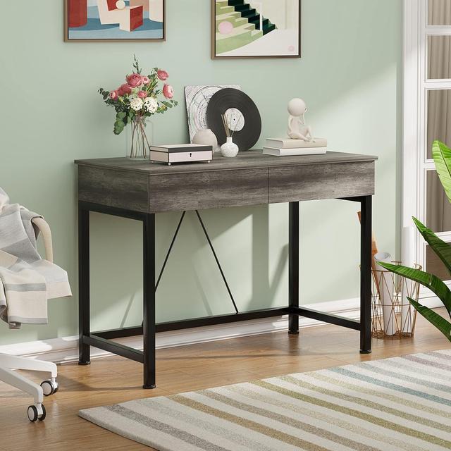 Alt view image 7 of 7 - CAIYUN Small Desk with Drawers, 40 Wood Desks for Home Office with Storage, Simple Computer Gaming Desk for Small Space, Vanity Desk for Bedroom, Modern Writing Work Kids Study Desk Table, Grey Oak