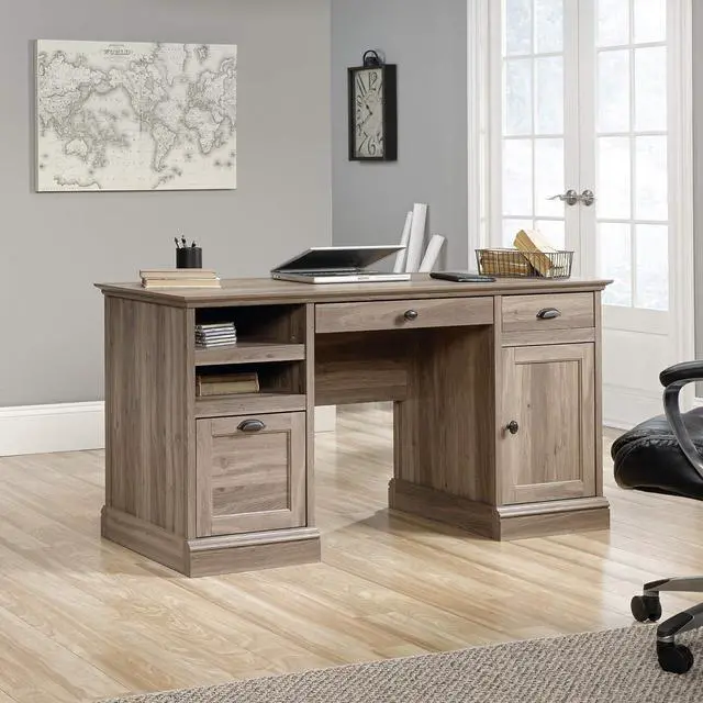 Alt view image 2 of 7 - Sauder Barrister Lane Executive Desk, Salt Oak finish