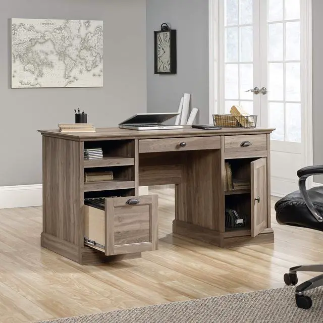 Alt view image 4 of 7 - Sauder Barrister Lane Executive Desk, Salt Oak finish