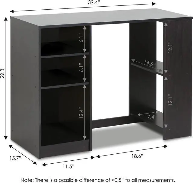 Alt view image 3 of 7 - FURINNO Computer Study Writing Desk, Espresso, Model:15110EXBR
