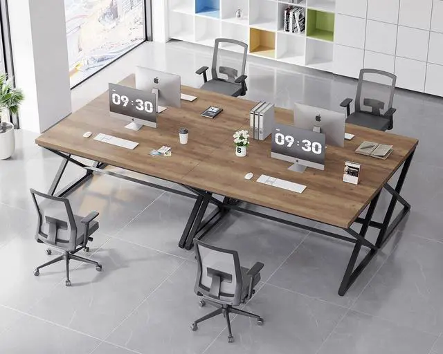 Alt view image 7 of 7 - IBF Rustic Computer Desk, Modern Metal Home Office Desk, Farmhouse Work Study Writing Desk in Bedroom, Minimalist Wood Laptop Executive Workstation Computer PC Gaming Table, Rustic Oak, 55 in