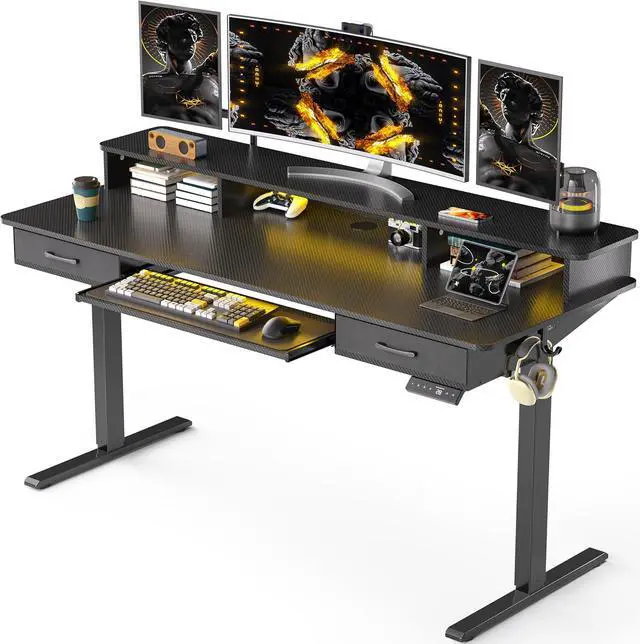 Main image of 63x24 Inches Electric Standing Desk with Keyboard Tray, Height Adjustable Stand up Desk with 2 Drawers, Ergonomic Sit to Stand Desk with Storage Monitor Stand, Computer Table, Black