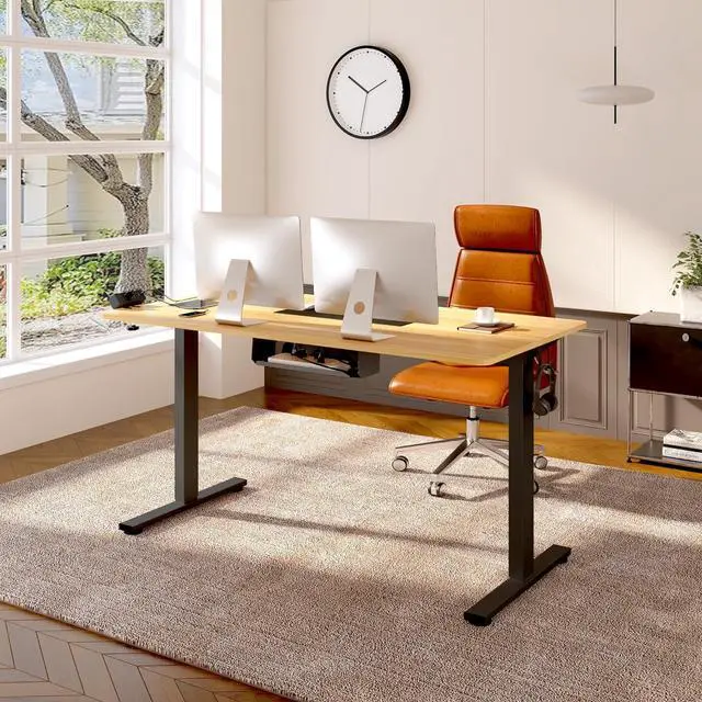 Alt view image 2 of 7 - FLEXISPOT EN2 Whole-Piece Standing Desk with Clamp Power Strip, 55 x 28 Electric Stand Up Height Adjustable Desk with Cable Management (Black Frame + 55" Maple Top, 2 Packages)